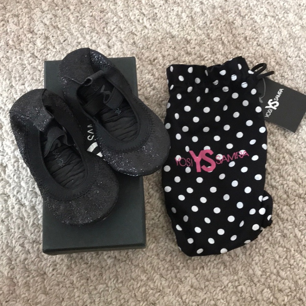 BNIB Yosi Samra black glitter baby flats